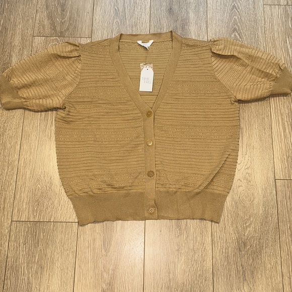 🆕🌹2/$20🌹Women’s Puff Sleeve Cardigan Sweater Brown Time and Tru XL 16 18 NWT - Picture 8 of 11
